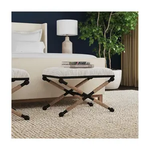Linon Home Codele Campain Upholstered Accent Stool w/Rope Base