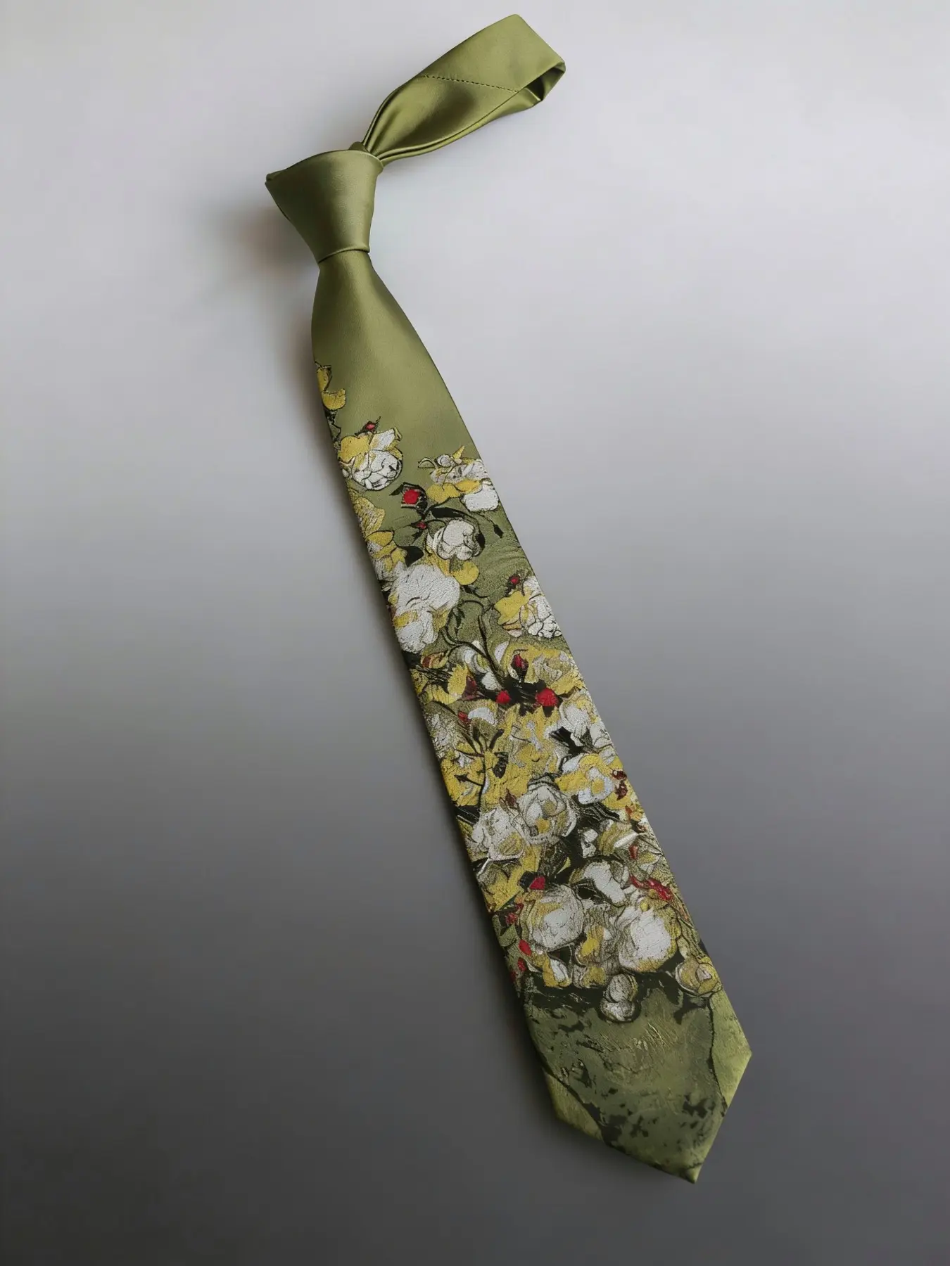 Van Gogh Roses Luxury Chic 2400 Needle Jacquard Weaving Tie, Sage Green Artistic Floral Pattern, Floral Print, Designer Tie with Gift Box, Casual Elegant Tie, Perfect for Wedding& Casual Wear, Unisex Tie, Van Gogh Brushstrokes