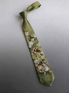 Van Gogh Roses Luxury Chic 2400 Needle Jacquard Weaving Tie, Sage Green Artistic Floral Pattern, Floral Print, Designer Tie with Gift Box, Casual Elegant Tie, Perfect for Wedding& Casual Wear, Unisex Tie, Van Gogh Brushstrokes