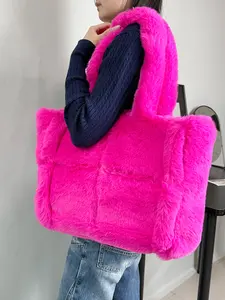 Autumn Winter Plush Handbag Cute Shoulder Bag Fuzzy Commuter Tote Large Capacity Trendy Adorable Personal Item Bag Stylish Tote Bag Mochila Para Mujer