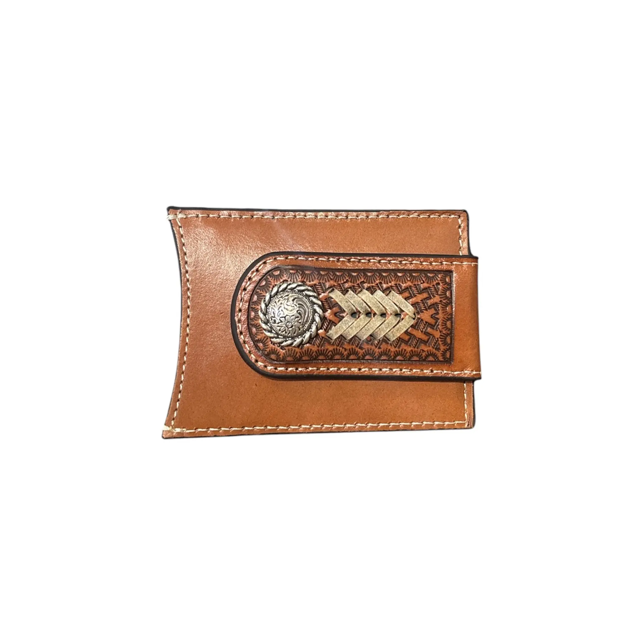 Nocona Leather Money Clip Wallet with Basket Weave Concho, Men's Wallet for Luggage & Bags, Wallets