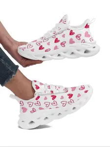 Women's Heart Print Lace Up Running Shoes, Casual Comfortable Sports Shoes for Daily Wear, Gym Training Sport Walking Shoes, Valentine's Day, Gift