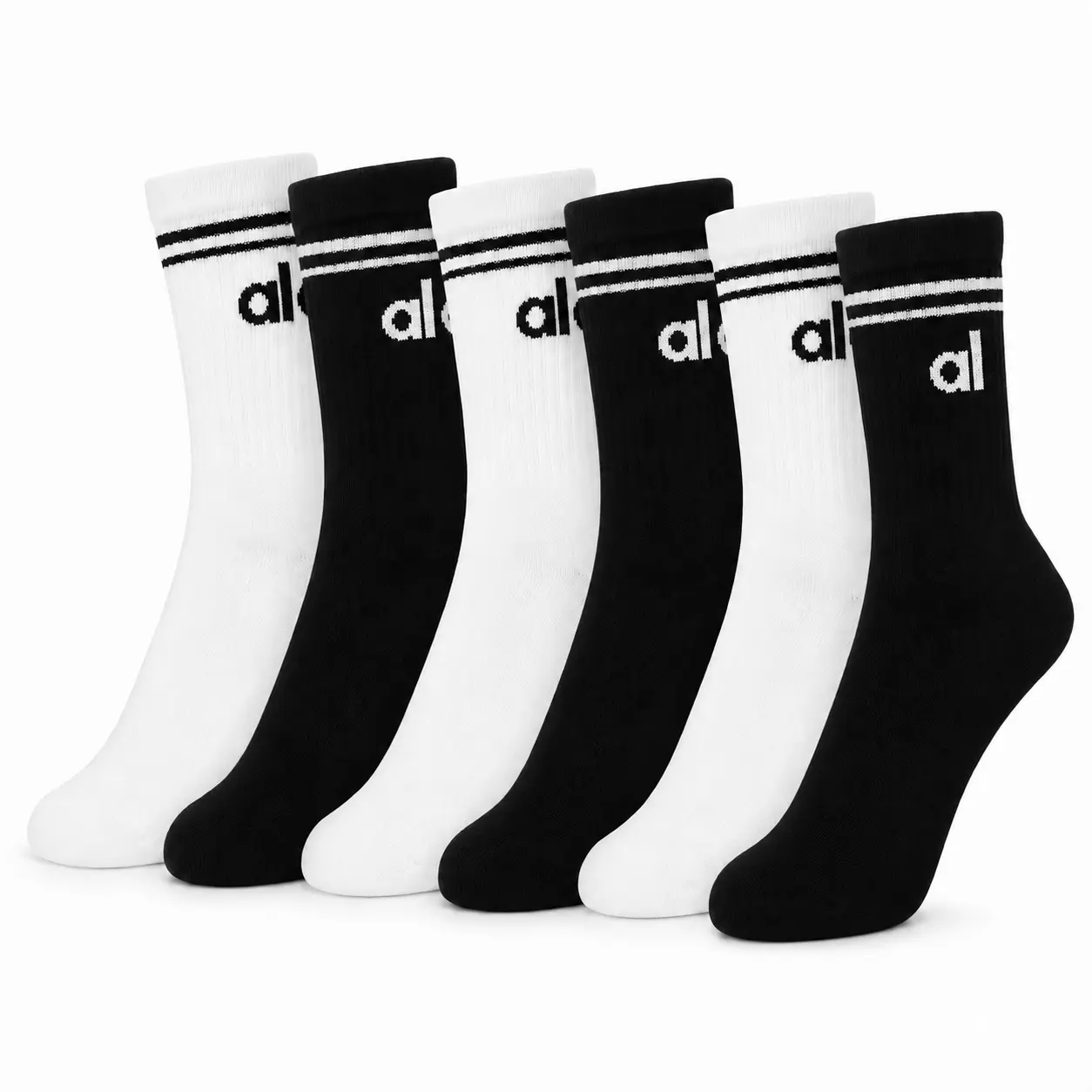 Classic Black & White Crew Socks for Men & Women, Soft Stretch Athletic Socks, Comfortable Ribbed Mid-Calf Socks, Casual Everyday Sports Socks, Unisex Cotton Blend Socks for Running, Gym & Daily Wear