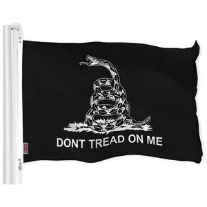 G128 - Gadsden Dont Tread on Me Tea Party Flag (Black/White) 3x5 FT Printed Brass Grommets 150D Polyester Indoor/Outdoor - Much Thicker More Durable Than 100D 75D Polyester