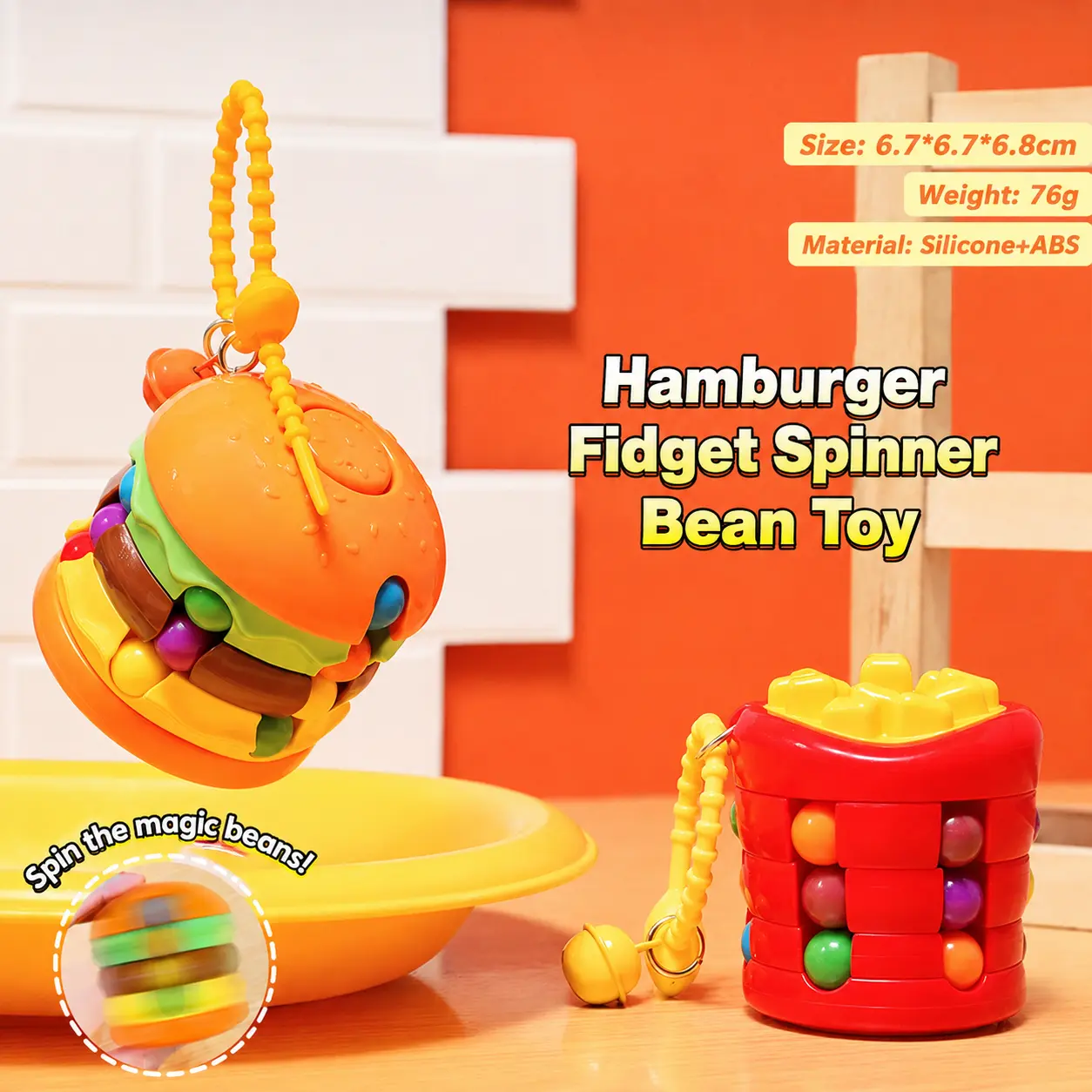 MINISO Hamburger Fries Fidget Spinner Rubik's Cube- Stress Relief Toy, Puzzle Fidget Toys for  Adults, Stress Relief Sensory Toys