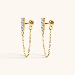 Pave Bar Chain Nap Earrings