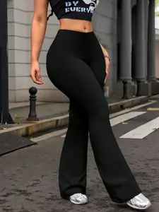 Women's High Waist Solid Color Flare Yoga Pants, Compression Tight-Fitting Running Training Casual Pants, Sportswear for Daily Wear, Athleisure Bottoms, Athleisure Style Pants