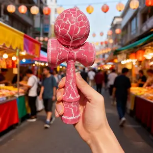 Large Wooden Dual-Color Cracked Kendama Ball | Professional Kendama Ball | Textured Wooden Handle | Competitive-Level Hand-Eye Coordination Trainer | Adult Hand Balance Practice Ball, Random Crack Pattern with Accidental Color Speckles.