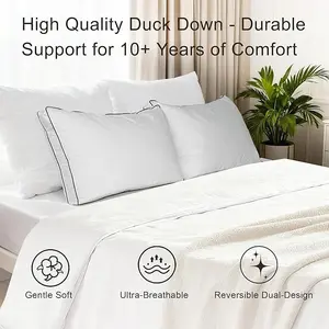 Goose Down Pillows Queen Size Set of 2 Feather Pillows- Ultra Soft Hotel Quality Bed Pillows, Comfortable Pillows for Sleeping, Ideal for Side/Back/Stomach Sleepers