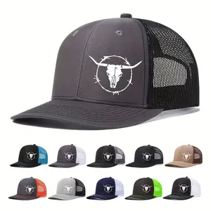 Six-Piece Outdoor Sports Mesh Baseball Cap with Cow Head Printing for Sun Protection