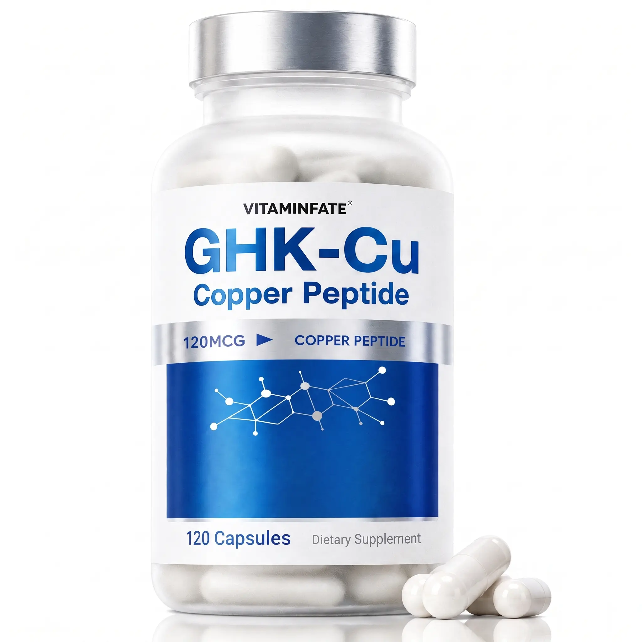 GHK-Cu Copper Peptide Complex Capsules - Unisex Adults' Daily Wellness Support Supplement with Micronized Peptide Powder, 120-Count Bottle, 12 Months Supply, Single Item Dietary Supplement for All Ages