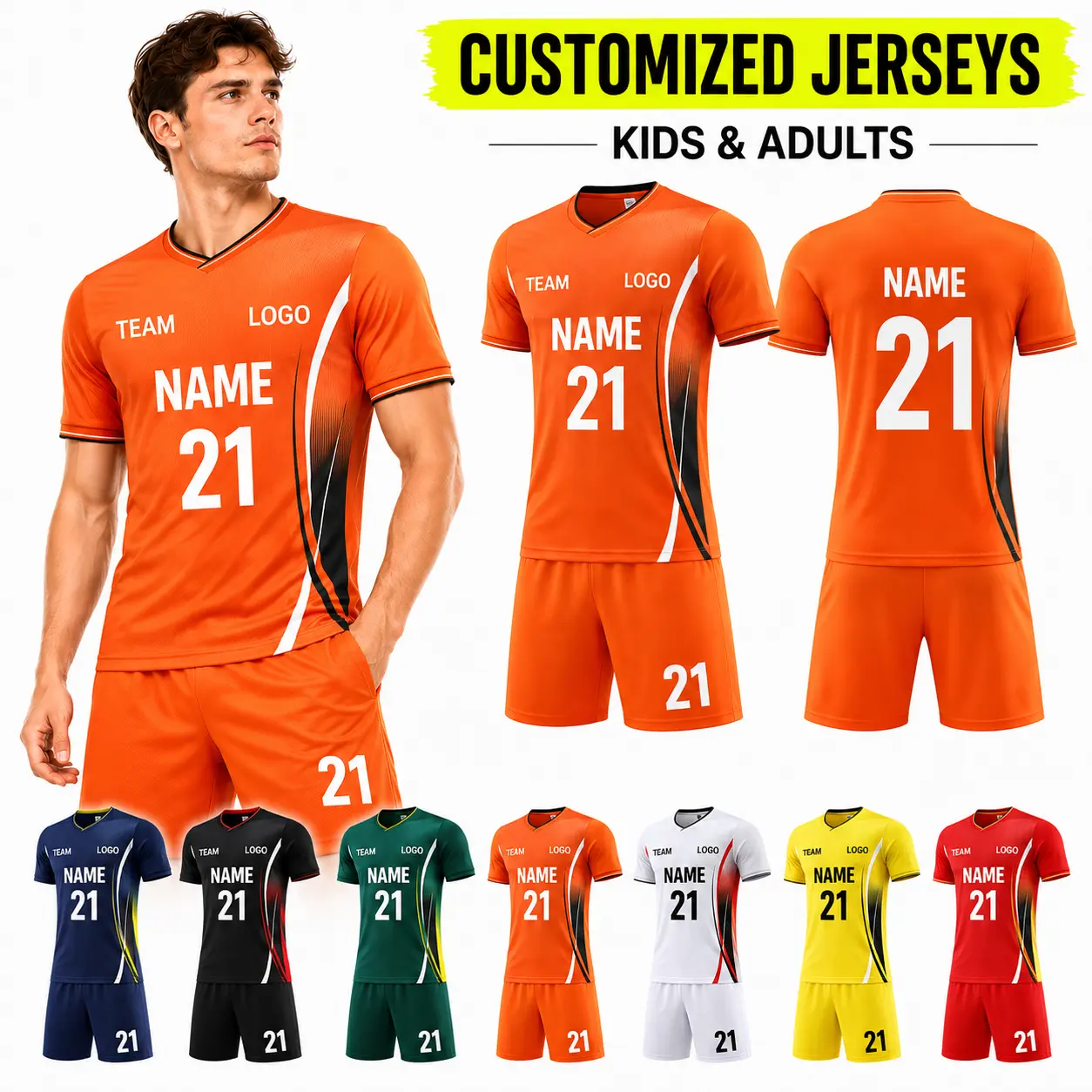 Personalised Football Shirt - Custom Polyester Athletic Active Tops for Adult Men, Breathable Athletic Top, Casual Sports Jersey, Football Tee, Personalize Jersey with Name, Number, Team Logo, Sporty Sports Top