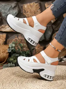 Cool Knitted Buckle Design Shoes, Non Slip Platform, Breathable Non-Slip Sole, Height Increasing Soft Elastic Bottom, Match, Casual Commute