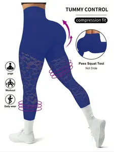 Women's Seamless High Elastic Yoga Pants, Gym Workout Leggings, Breathable Mesh Fabric, Tummy Control, Fashion Versatile Sports Wear, 1 Piece Pack