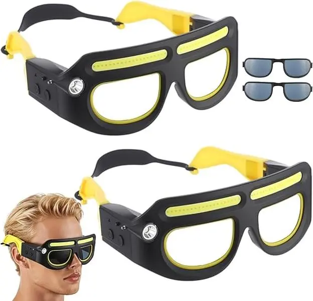 HandsFree LED Glasses Stay Safe & See Clearly, 2026 New Style Gesture Control LED Glasses, Rechargeable Sports Headlamp Glasses with 5 Modes USB-C for Camping Running Night Maintenance
