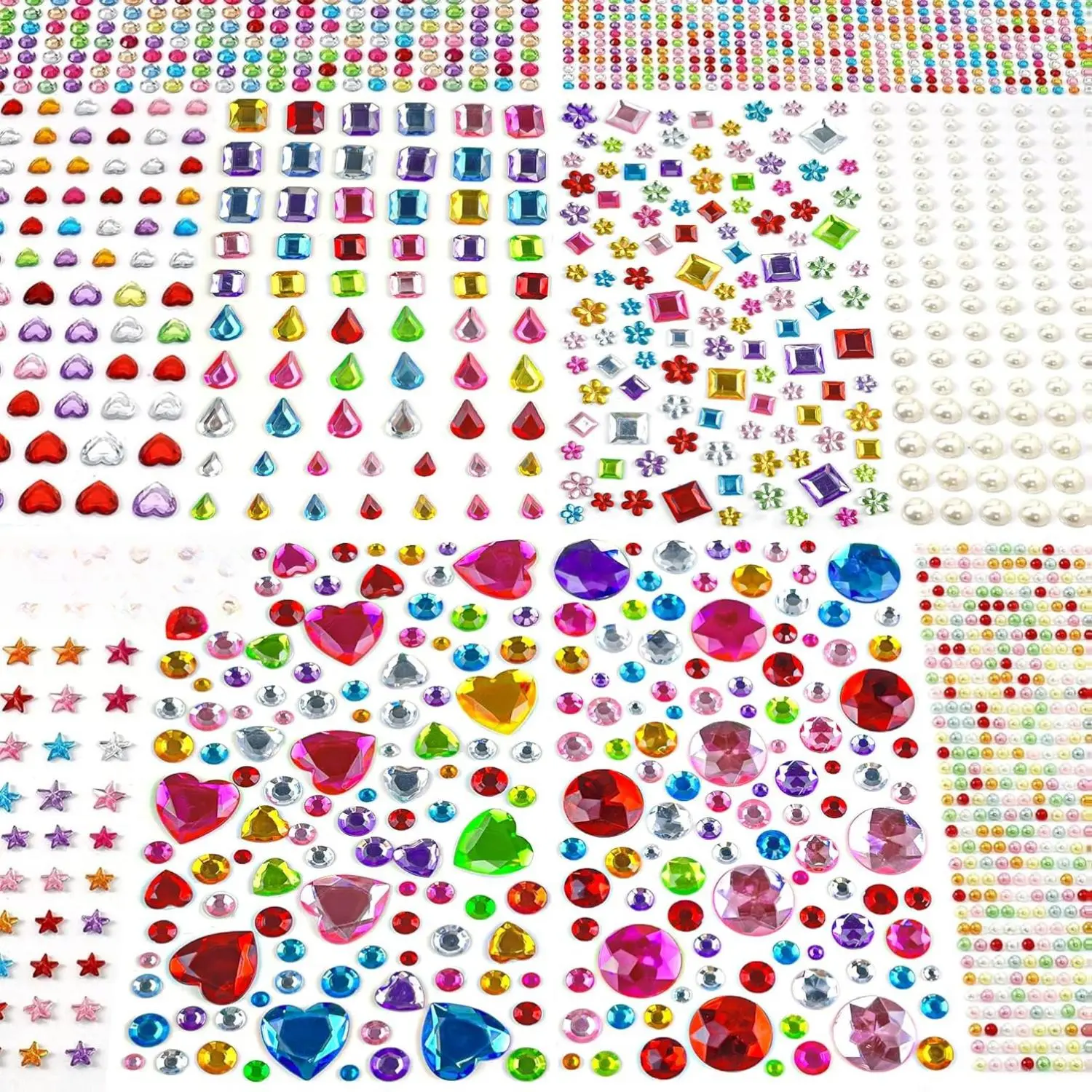 3000 PCS Easy-to-Remove Reusable Acrylic Self-Adhesive Gem Stickers (5mm-15mm Sheet) - Bedazzling Scrapbooking Set, No Marks Left, Kids' Party DIY Craft Embellishments, Bedazzling Kit, Crafts