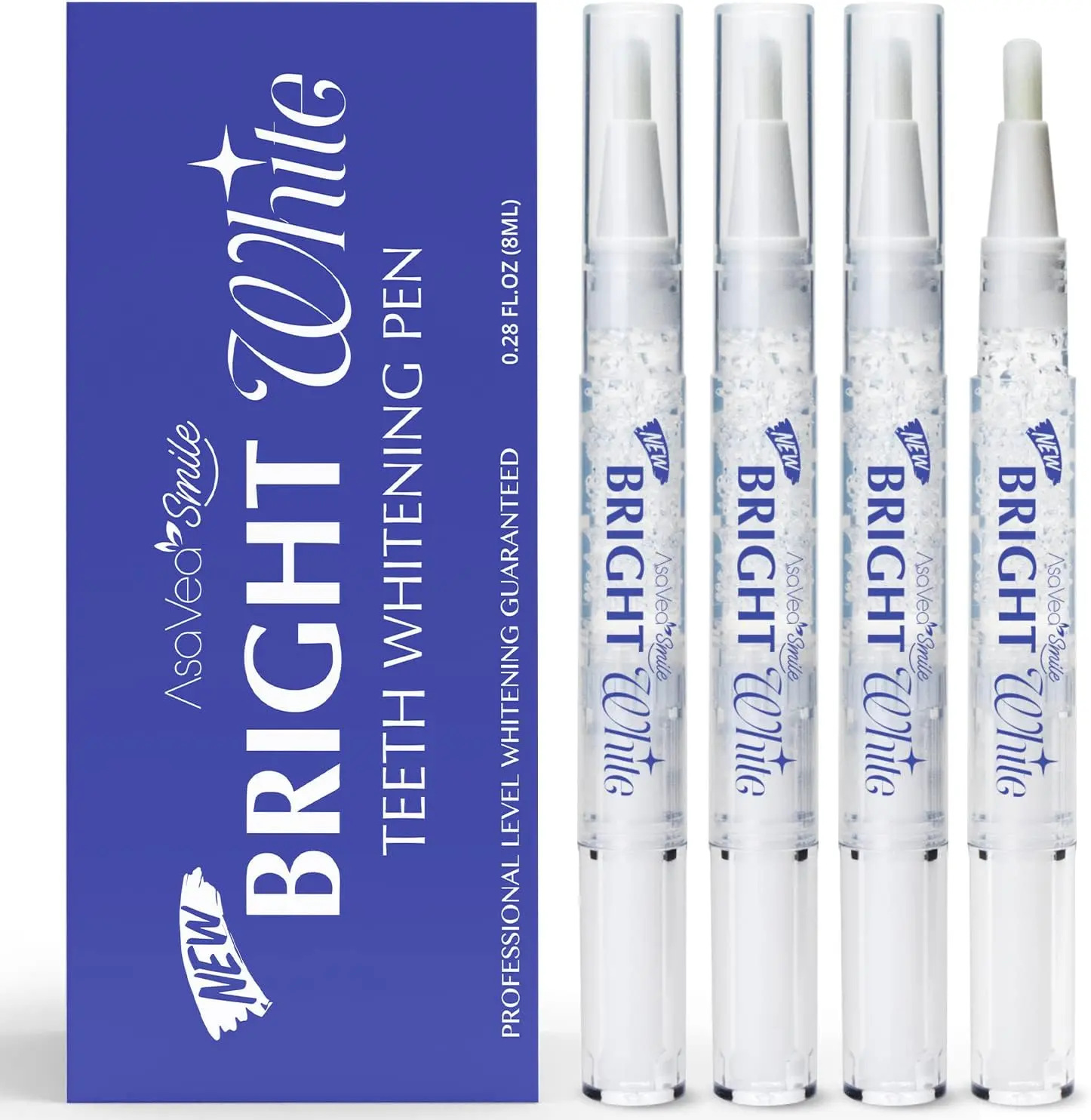 AsaVea Smile Teeth Whitening Pen (4 Pens) for Teeth Whitening, 40+ Uses, Effective, Painless, No Sensitivity, Travel-Friendly, Mint Flavor Oral Brush
