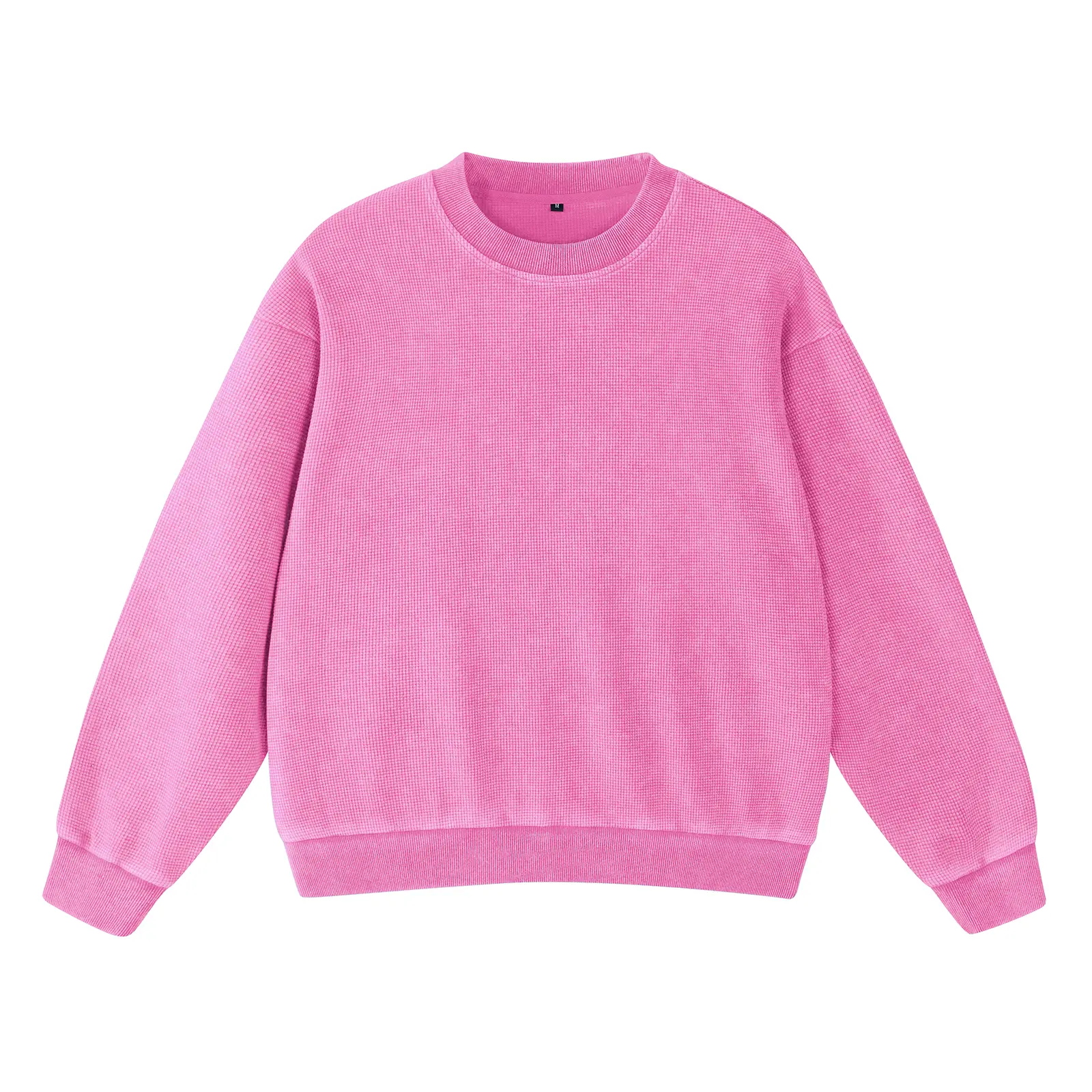 FAIABLE Oversize Crew Neck Sweatshirt for Men, Long Sleeved Acid-Washed Pullover, Suitable for Athletic and Casual Streetwear with Waffle Knit