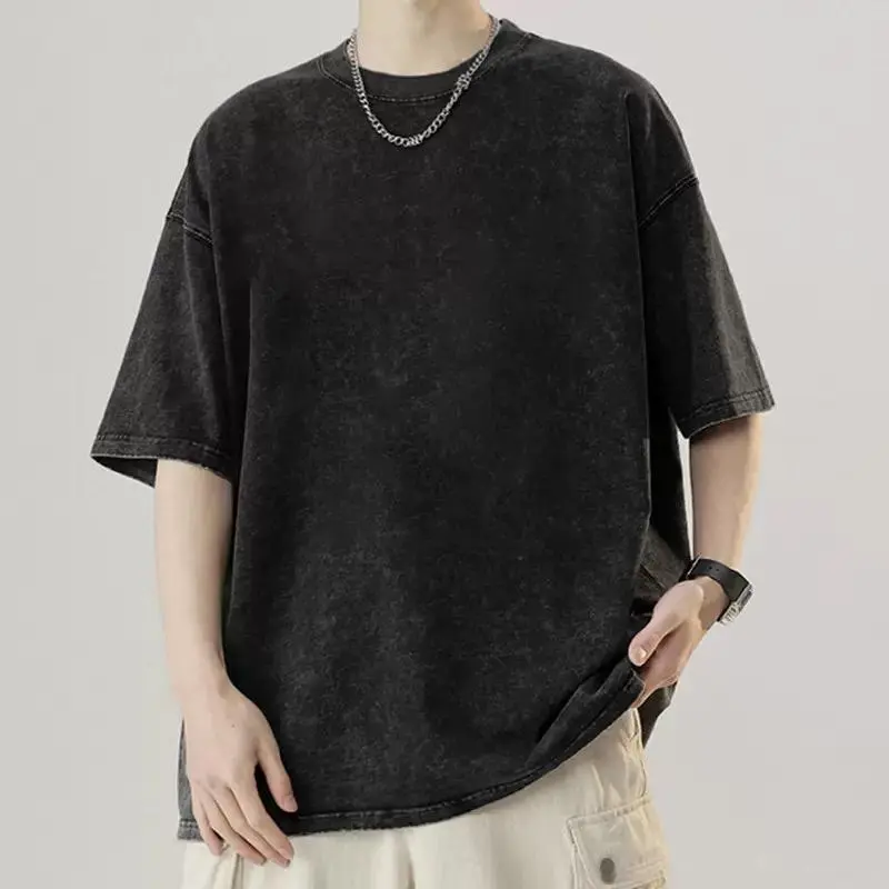 Men's Acid Wash Oversized Tee, Vintage Streetwear Cotton Crew Neck Short Sleeve