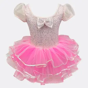 Girls' Sparkly Rhinestone Ballet Dress!Bow puff sleeves + multi-layered fluffy tulle, super ethereal for dancing