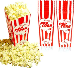15 Old-Fashioned Vintage Retro Red & White Carnival Stripe Popcorn Paper Boxes, 7.75 in Tall 46 Oz Large Buckets for Movie Night, Various Quantities Available