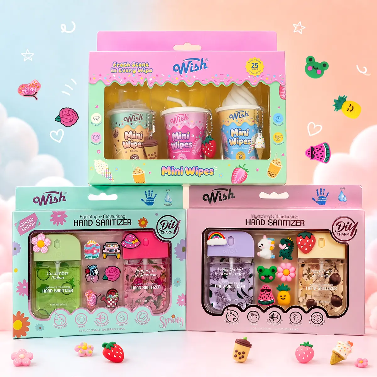 【MORE TO LOVE】Wish 7-Piece Hand Sanitizer & Mini Wipes Set – 4 Sprays + 3 Wipes, 7 Scents