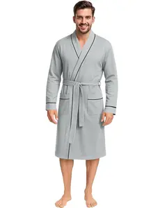 NY Threads Menswear Men's Cotton Blend Bathrobe - Comfy Longsleeves Loungewear, Stylish Nightwear with Belt, Soft Knit Fabric & Pockets
