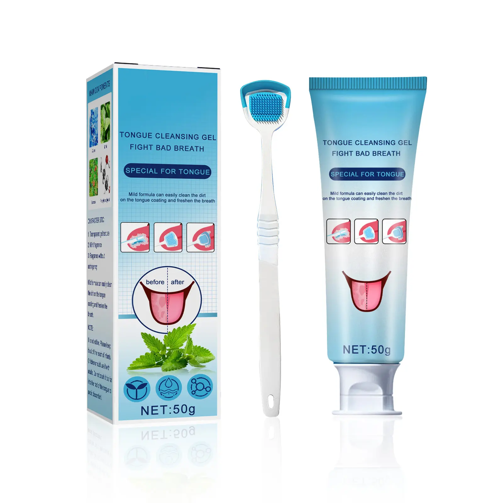 Tongue Cleaning Gel With Brush, Ultimate Bad Breath Neutralizer, Pro Tongue Scraper Kit, Deep Oral Detox Instant Minty Freshness