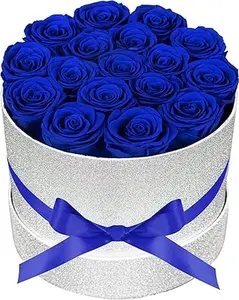 17 Blue Flowers in Glitter Box, Birthday Gifts for Women, Real Preserved Flowers, Mothers Day Roses Gift for Mom Decor Decorative