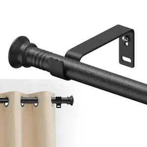 Curtain Rod for Windows 5/8 Inch Small Curtain Rod Set Black Curtain Rods for Bedroom Heavy Duty Drapery Rods with Brackets