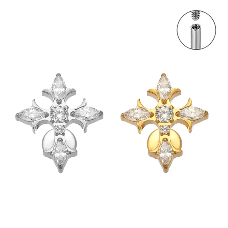 Lightweight G23 Titanium Marquise Zircon Cross Stud Earrings - Hypoallergenic, 3 Lip Piercing Sizes for All Piercing Spots Non Tarnish Jewelry Non Tarnish Jewelry