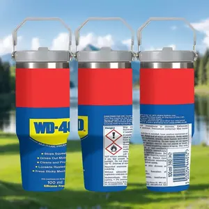1pc 30oz Stainless Steel Portable Insulated Cup Wd-40, with Lid and Straw, Dual Layer Vacuum Flask, Ideal for Cold & Hot Drinks, Tumbler