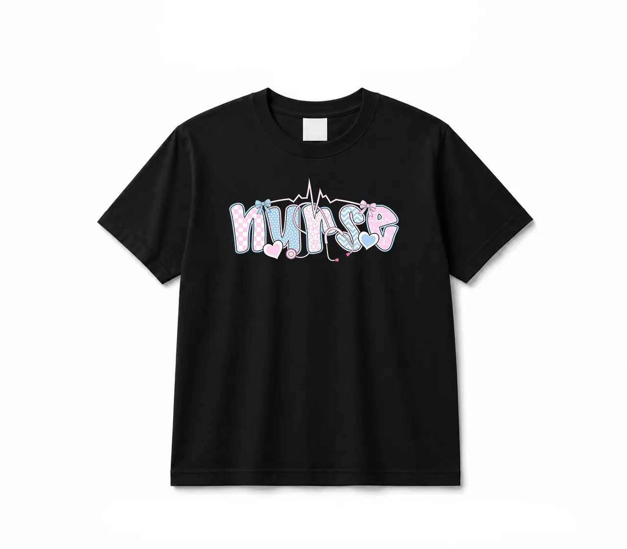 Women's Retro Checkered Cotton Short-Sleeve Round Neck Fit Nurse T-Shirt - Breathable, Soft, Cute Coquette Bow Graphic, Casual Preppy Everyday Top