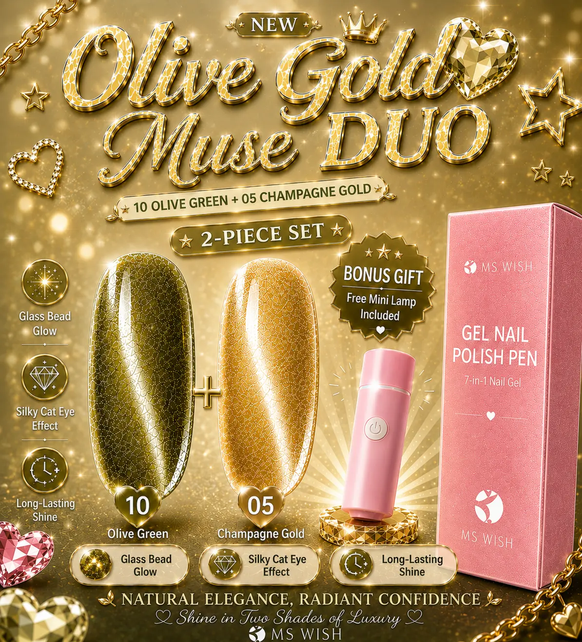 Ms Wish Olive Gold Muse Duo (With Free Mini Lamp)