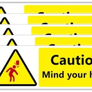5pcs Safety Warning Stickers, Background Text, Self-Adhesive Collision Prevention Labels, Waterproof Pet Material