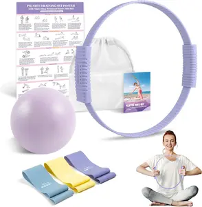 Pilates Essentials Kit for Women, 13.5" Pilates Ring and Ball Set with Resistance Bands for  Workouts, Portable Pilates Kit with Bag &  Poster for Full  Exercise