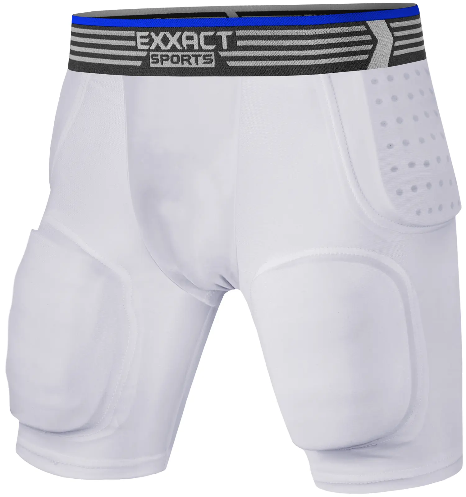 Exxact Sports Rebel 5-Pad Youth Football Girdle for Boys with Integrated Hip, Thighs, Tailbone Pads, Padded Compression Shorts, White