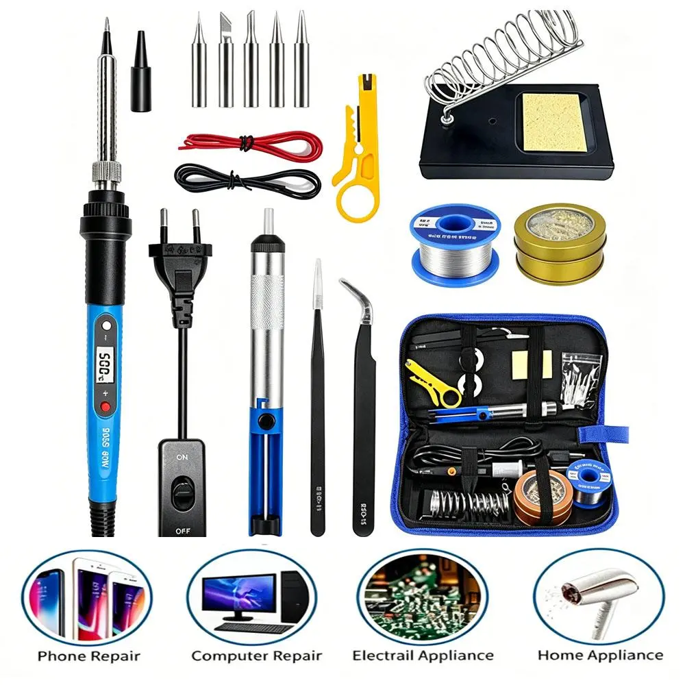 16-in-1 Electric Soldering Iron Tool Kit, 80W High Power Welding Gun, LCD Temperature Display, Energy-Saving Heat Dissipation Design for DIY Electronics Repair & Circuit Welding
