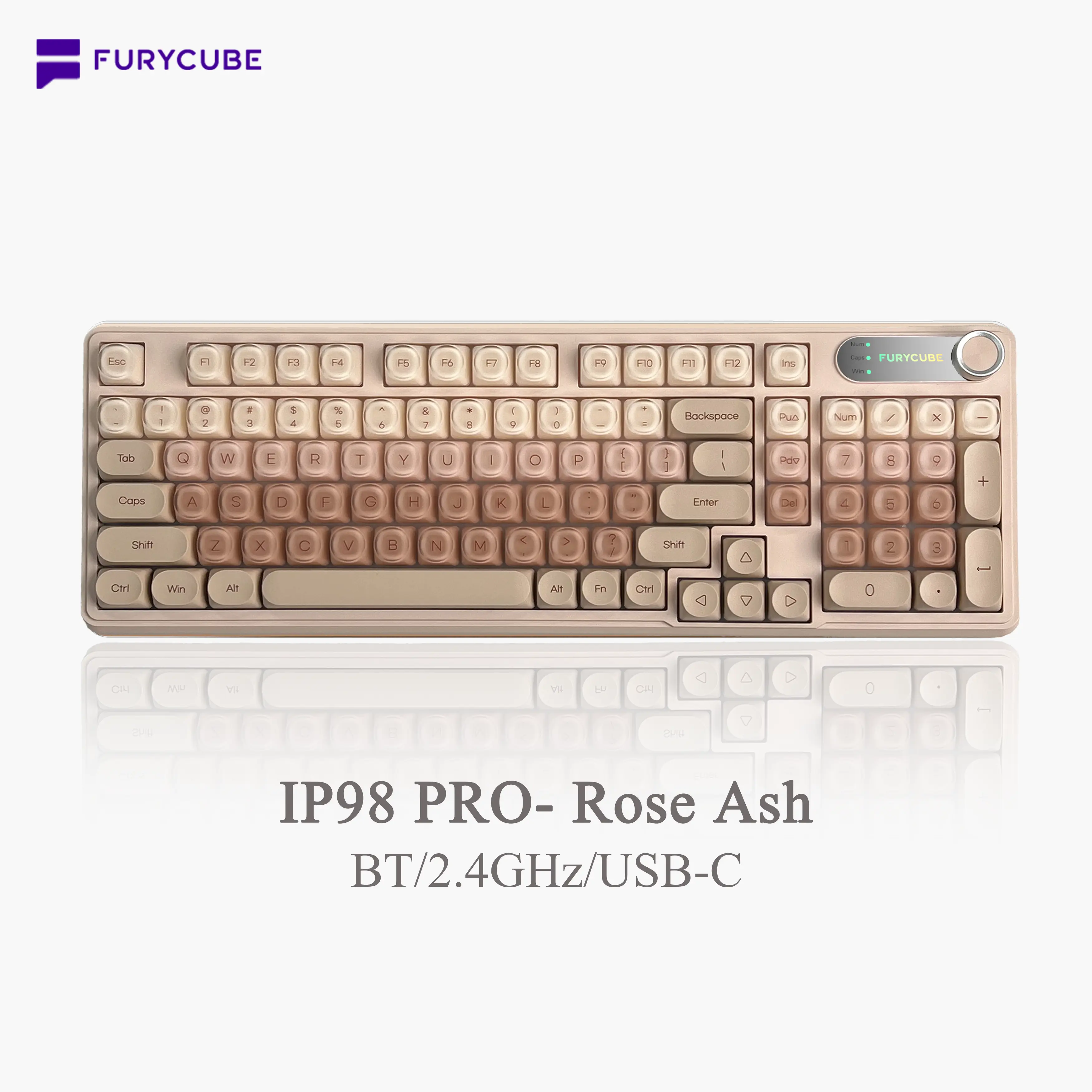 【NEW】FURYCUBE IP98 Foudation Office Keyboard, 98 keys with Knob Wired/Wireless Cute Classic Keyboard with Number Pad, Custom Mechanical Feel Keyboard, RGB Backlit Work/Office/Gaming Silent Keyboard, Quiet Typing, Dealsforyou, budget gift