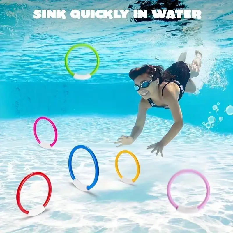 ⭕ 4Pcs Diving Ring Toys, Fun Pool & Beach Water Play Gear, Colorful Swim Accessories for Kids, Ideal for Holiday Gifts