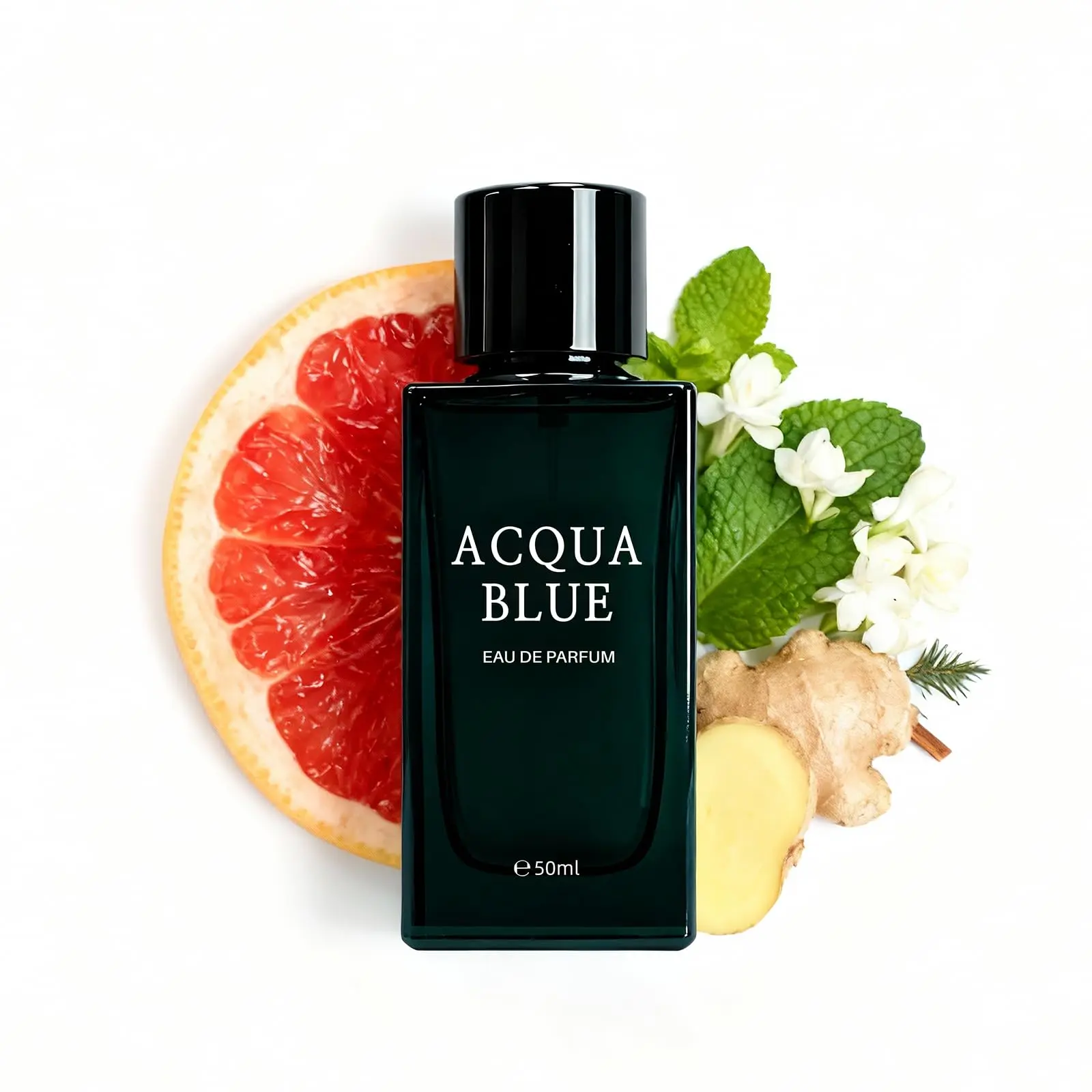 Acqua Blue Men's Eau de Parfum, 50ml Fresh Woody Fougere Cologne with Lemon, Mint, Pink Pepper Notes, Long-Lasting Clean Fragrance for Office, Daily Wear