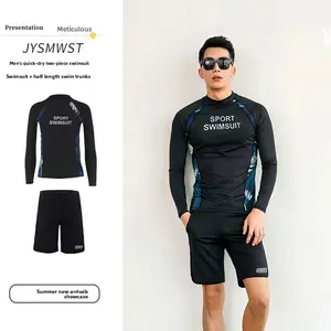 Men's 2-Piece Rash Guard Set - UPF 50+ Quick-Dry Swim Shirt & Shorts, Water Sports Outfit for Surfing, Snorkeling & Beach Wetsuit Long