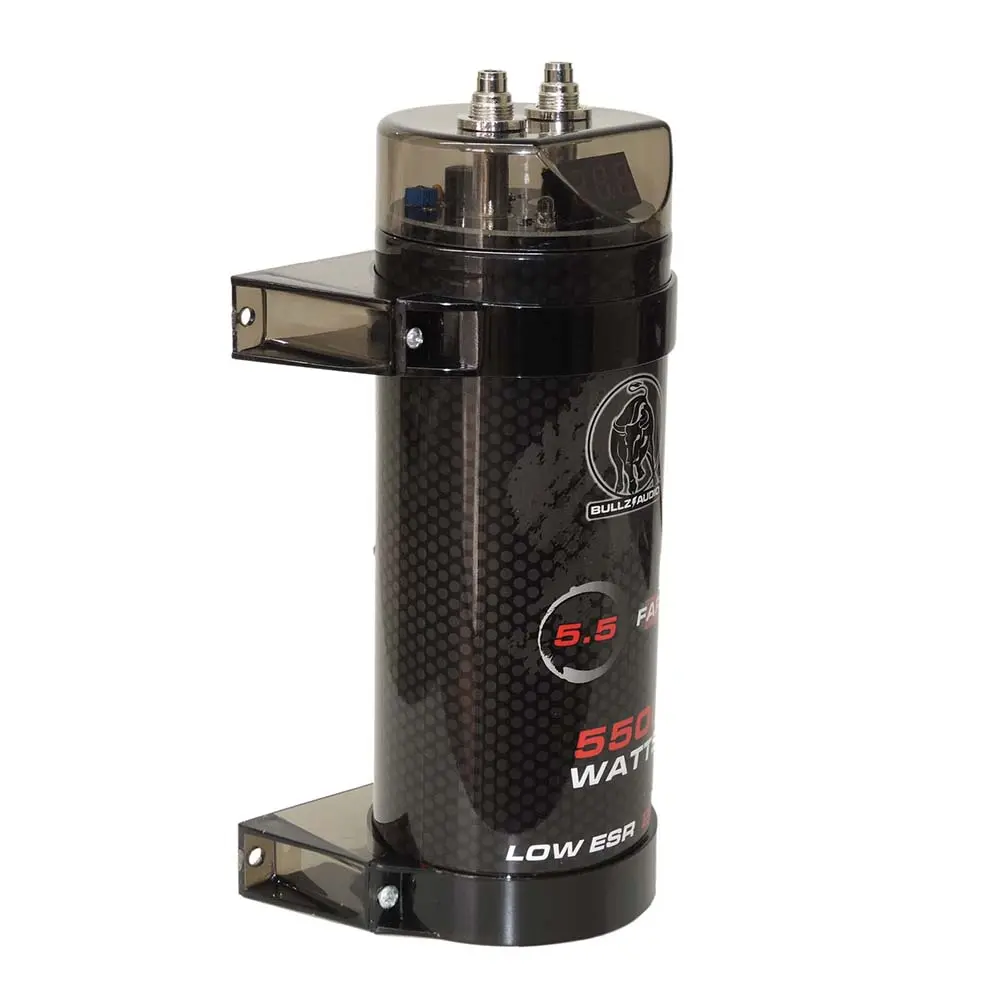 Xscorpion BCAP5.5 Bullz Audio Capacitor for Large Home Appliance Parts & Accessories - 5.5F Capacity, 20 VDC, 5500 W, Chrome Plated Posts, Current Sensing Power On & Off, Digital Voltage Display
