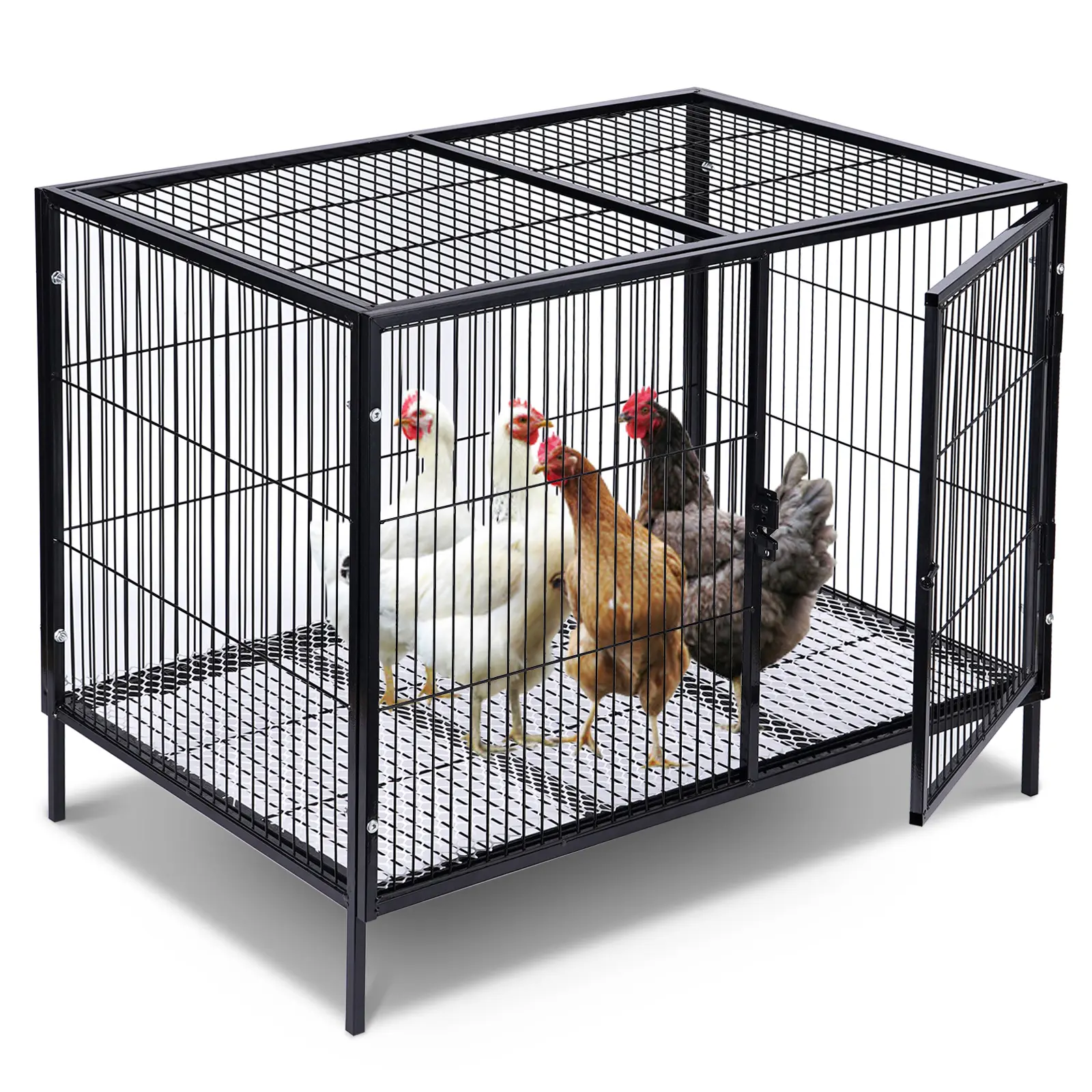 Escape-Proof Stainless Steel Metal Enclosure - Farm Poultry & Small Pet Escape Proof Kennel, Sturdy Villa with Top, Corrosion-Resistant Plates, Safety Lock Door, Perforated Floor, 31.5in×23.6in×19.7in, All Seasons