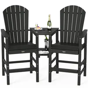 Tall Adirondack Chairs Set of 2, All Weather HDPE Bar Height Adirondack Chair with Double Trays, Adirondack Barstools for Balcony, Poolside, Backyard and Patio