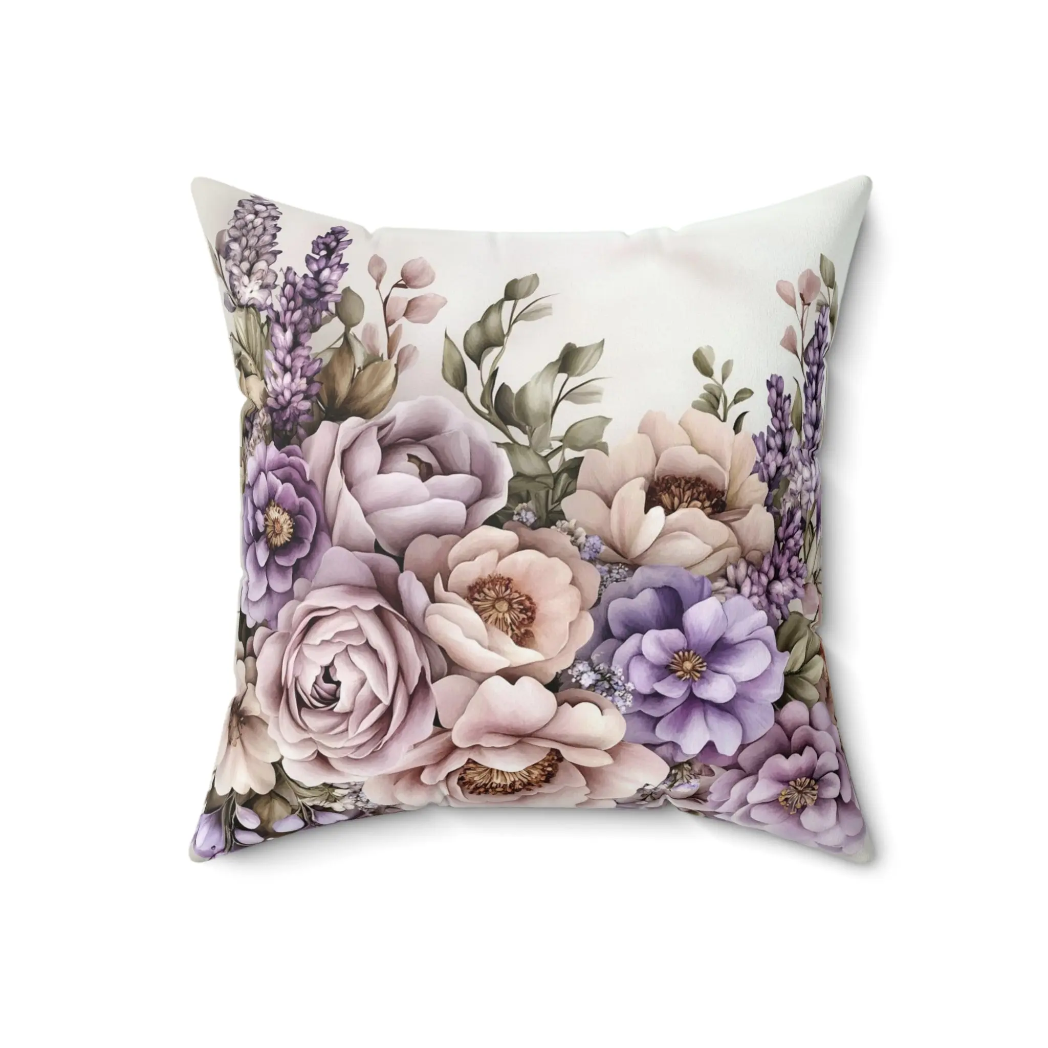 Floral Accent Pillow – Double-Sided Lavender, Mauve, and Rose with Sage Green Back and Inspirational Quote