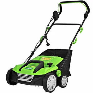 COSTWAY 2-in-1 Electric Corded Lawn Dethatcher with 5 Cutting Heights, Electric Scarifier w/ Collection Bag, 2 Removable Blades for Garden Yard