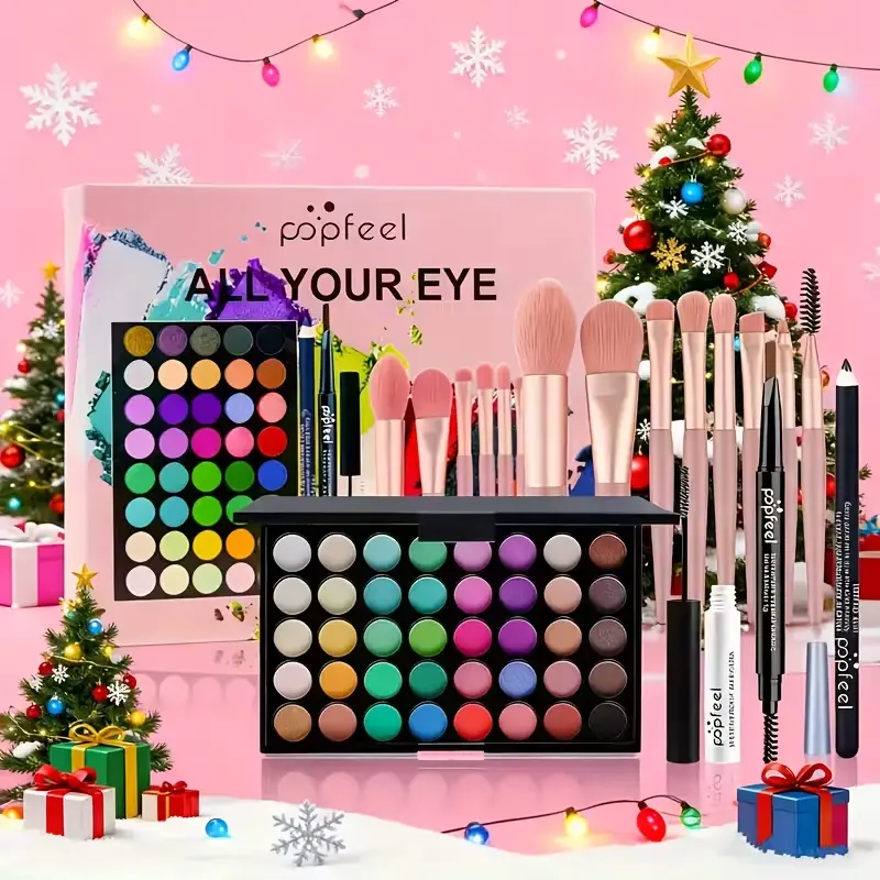 popfeel Cosmetic Gift Box, Moisturizing and Alcohol-Free Makeup Set for All Skin Types with Eyeshadow and Mascara - Anniversary Gift for Teens & Women, Any Occasion, Lengthening, Contains Neither, Includes Additional Products, Youth, Makeup Sets, Beauty B