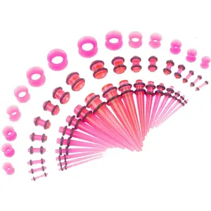 50 Pcs 14G-00G Ear Stretching Kit Acrylic Tapers Plugs Silicone Tunnels Gauges Expander Set Piercing Jewelry