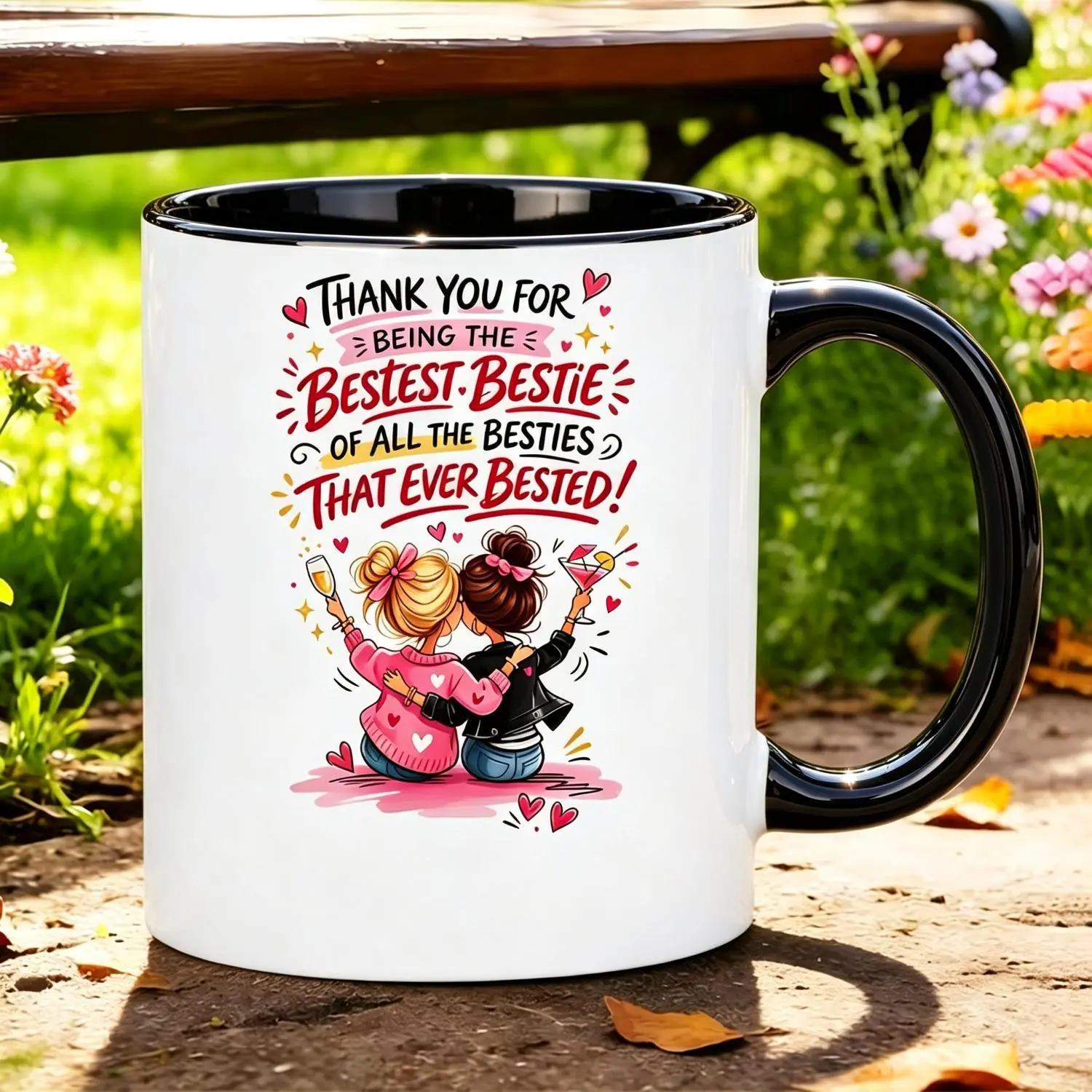 Best Friend Mug with "Thank You for Being The Bestest Bestie" 11oz Ceramic Coffee Cup Suitable for Birthdays, Christmas Gifts